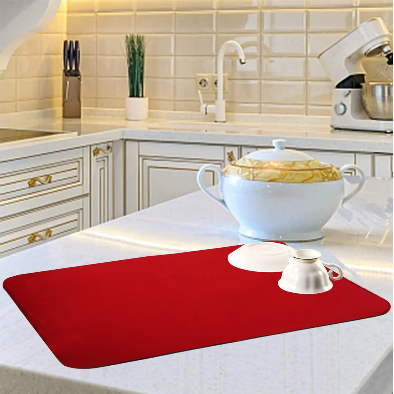 Heart Home Microfiber Reversible Dish Drying Mat with Absorbent Parity for Kitchen 19"x 15",Pack of 2 (Red)