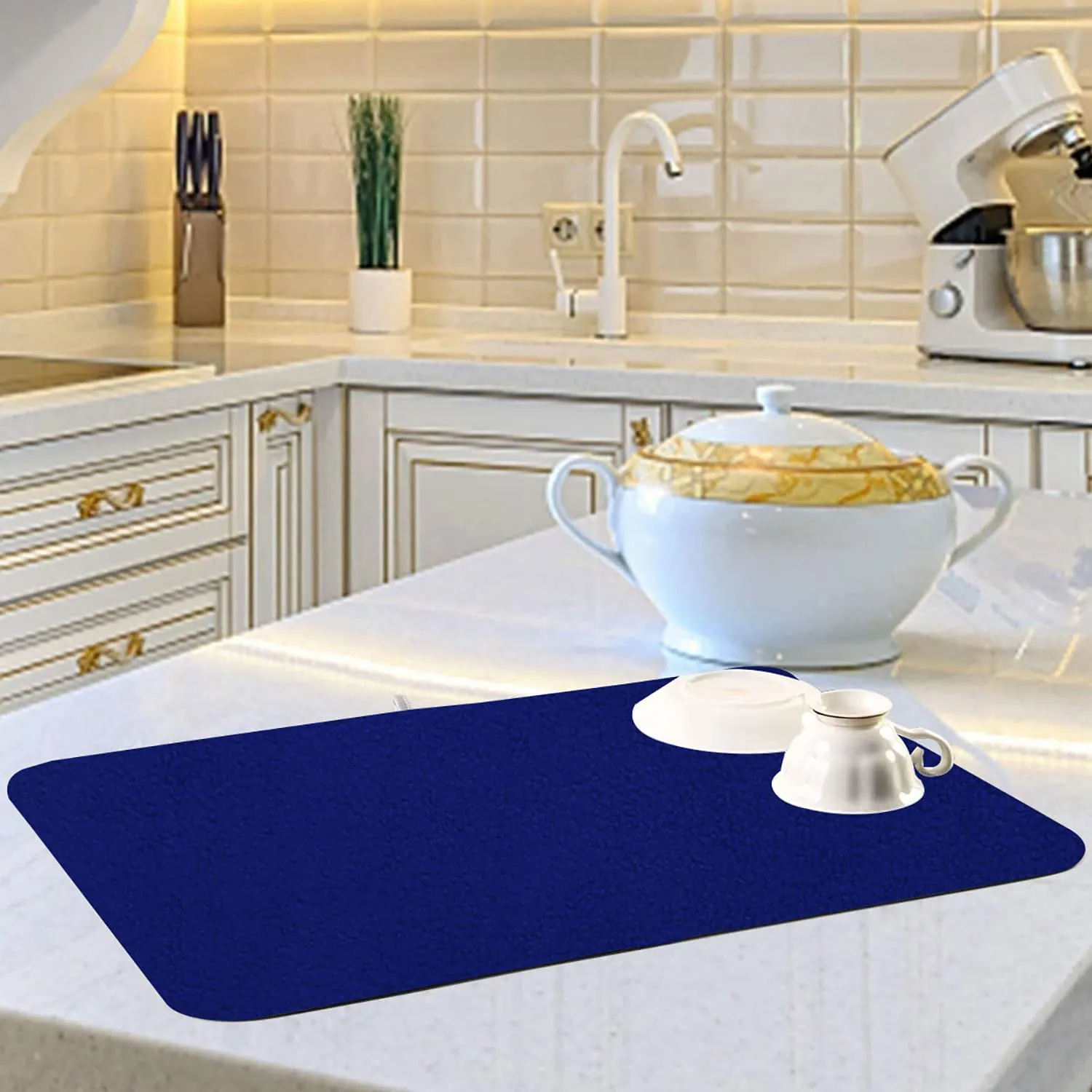 Heart Home Microfiber Reversible Dish Drying Mat with Absorbent Parity for Kitchen 27"x 19"(Blue)