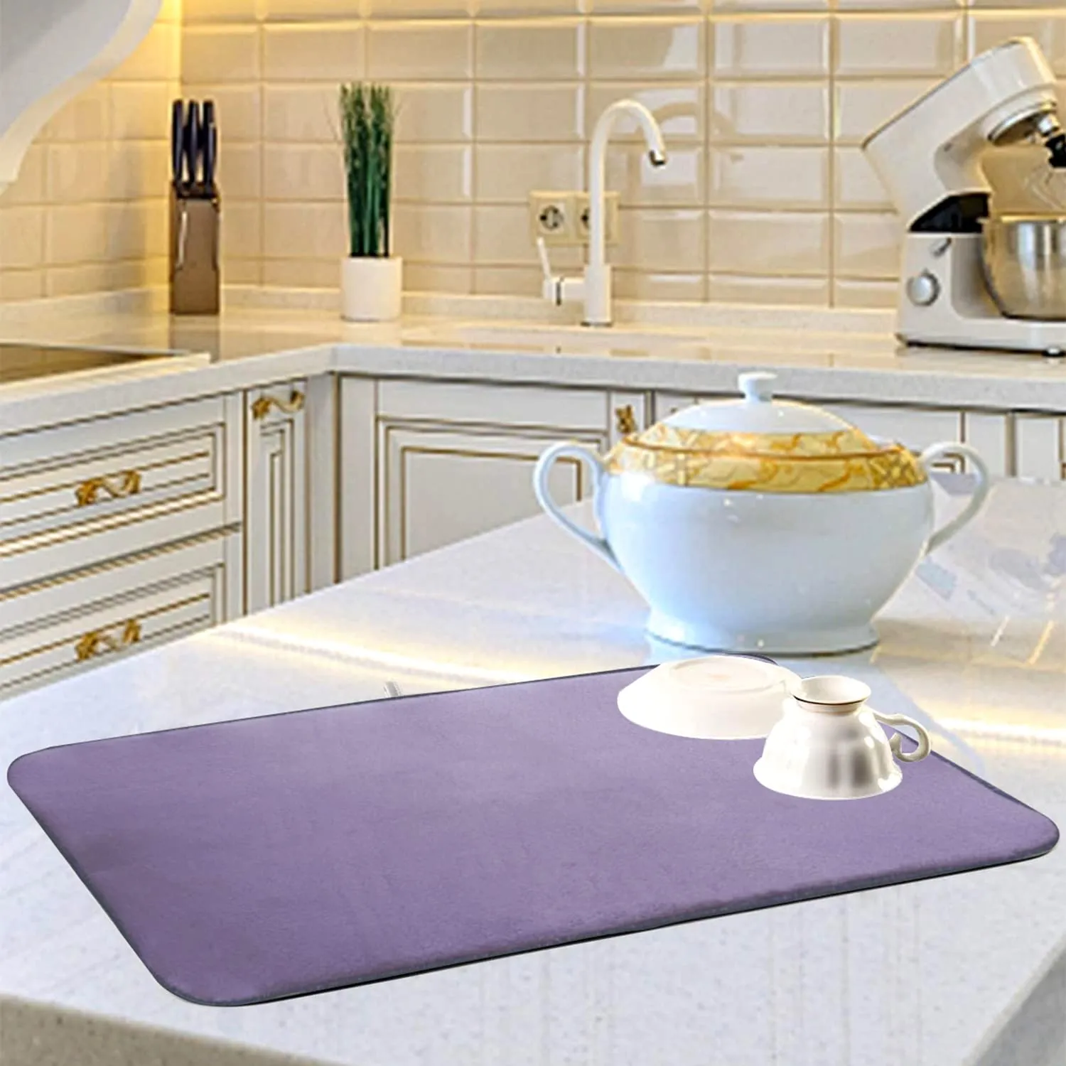 Heart Home Microfiber Reversible Dish Drying Mat with Absorbent Parity for Kitchen 27"x 19",Pack of 2 (Purple)