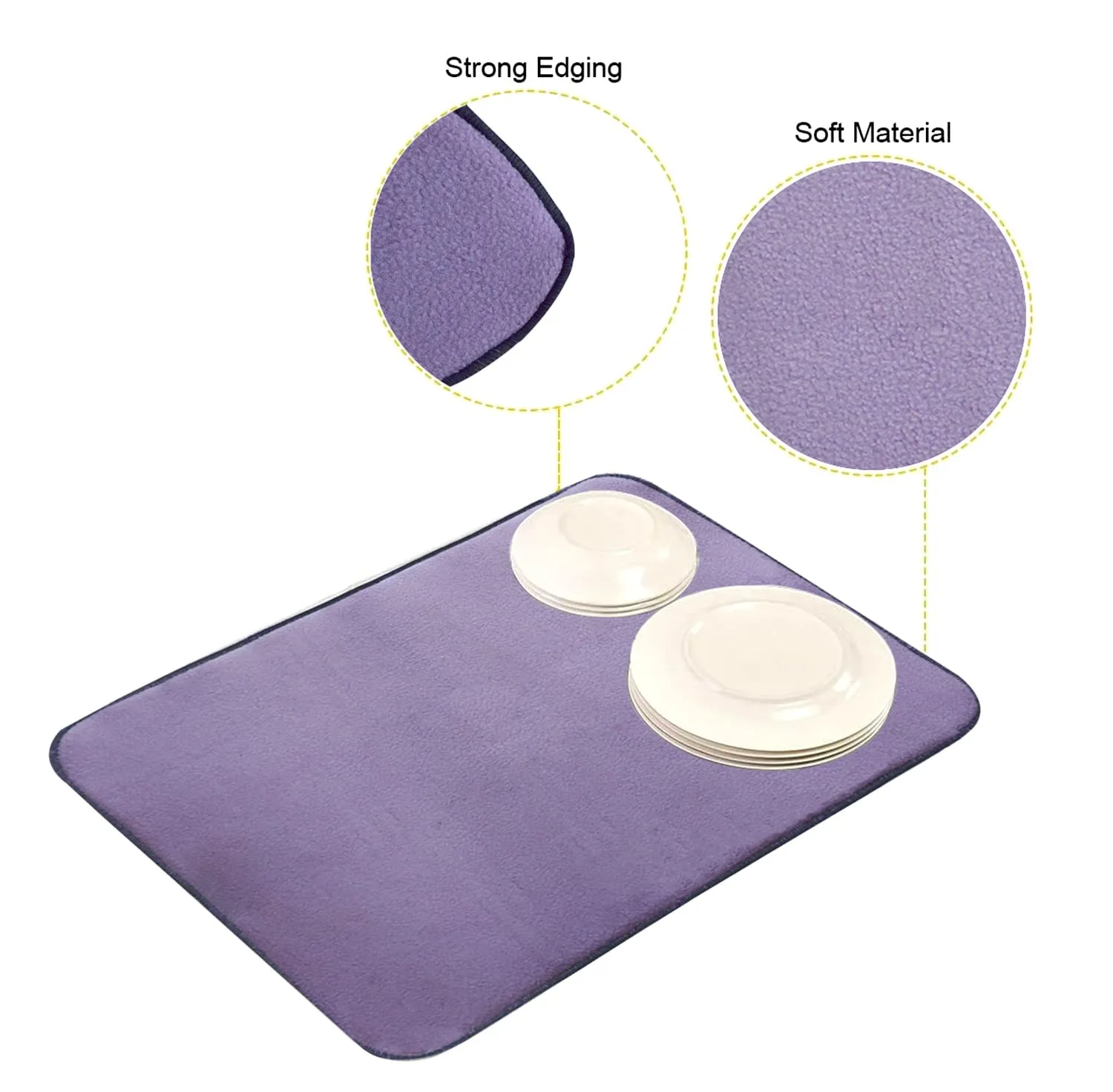 Heart Home Microfiber Reversible Dish Drying Mat with Absorbent Parity for Kitchen 27"x 19",Pack of 2 (Purple)