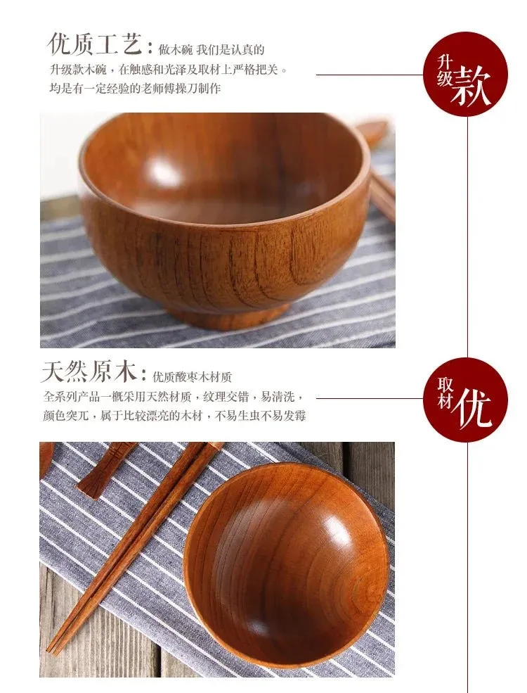 Japanese Jujube Wood Eco-Friendly Soup and Salad Bowls