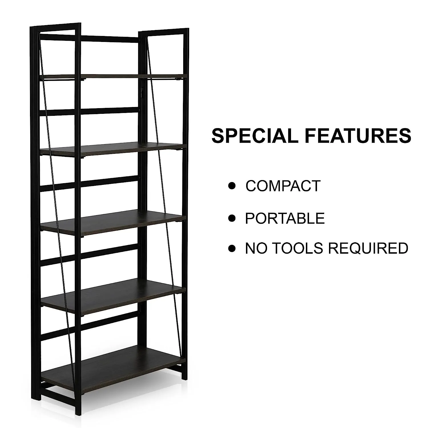 KAWACHI 5 Tier Bookshelf, Storage Shelves Bookcases Organizer KW112-Black