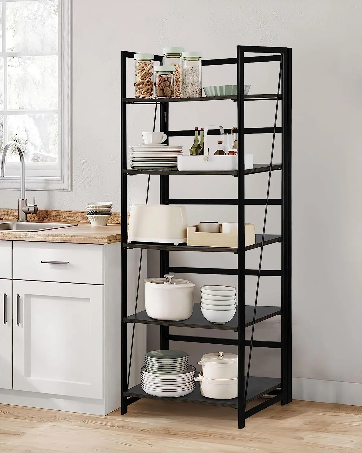 KAWACHI 5 Tier Bookshelf, Storage Shelves Bookcases Organizer KW112-Black