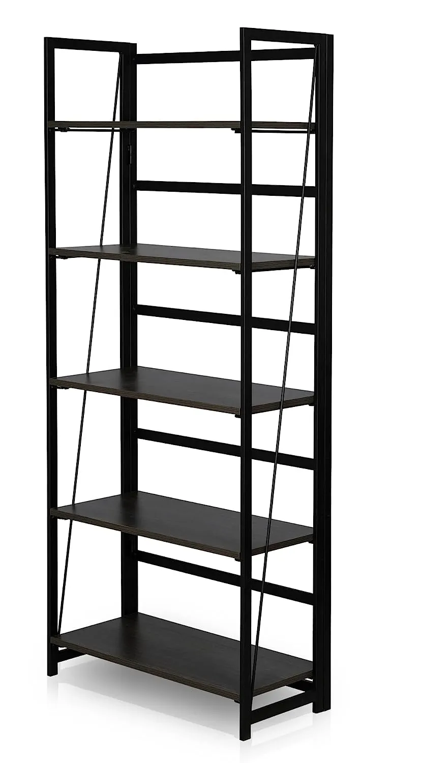 KAWACHI 5 Tier Bookshelf, Storage Shelves Bookcases Organizer KW112-Black