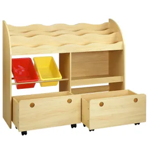 Kids Bookcase Childrens Bookshelf Toy Storage Box Organizer Display Rack Drawers with Rollers