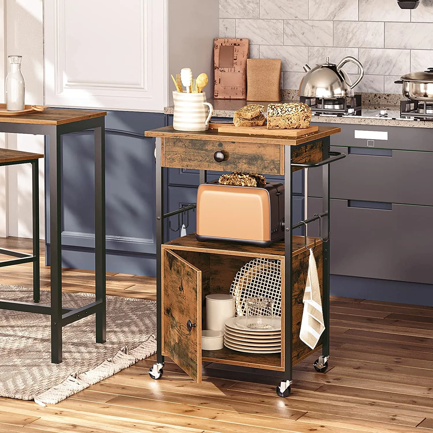 Kitchen Island Cart with Storage Cabinet and Drawer, Storage Cart on Wheels, Kitchen Rolling Cart