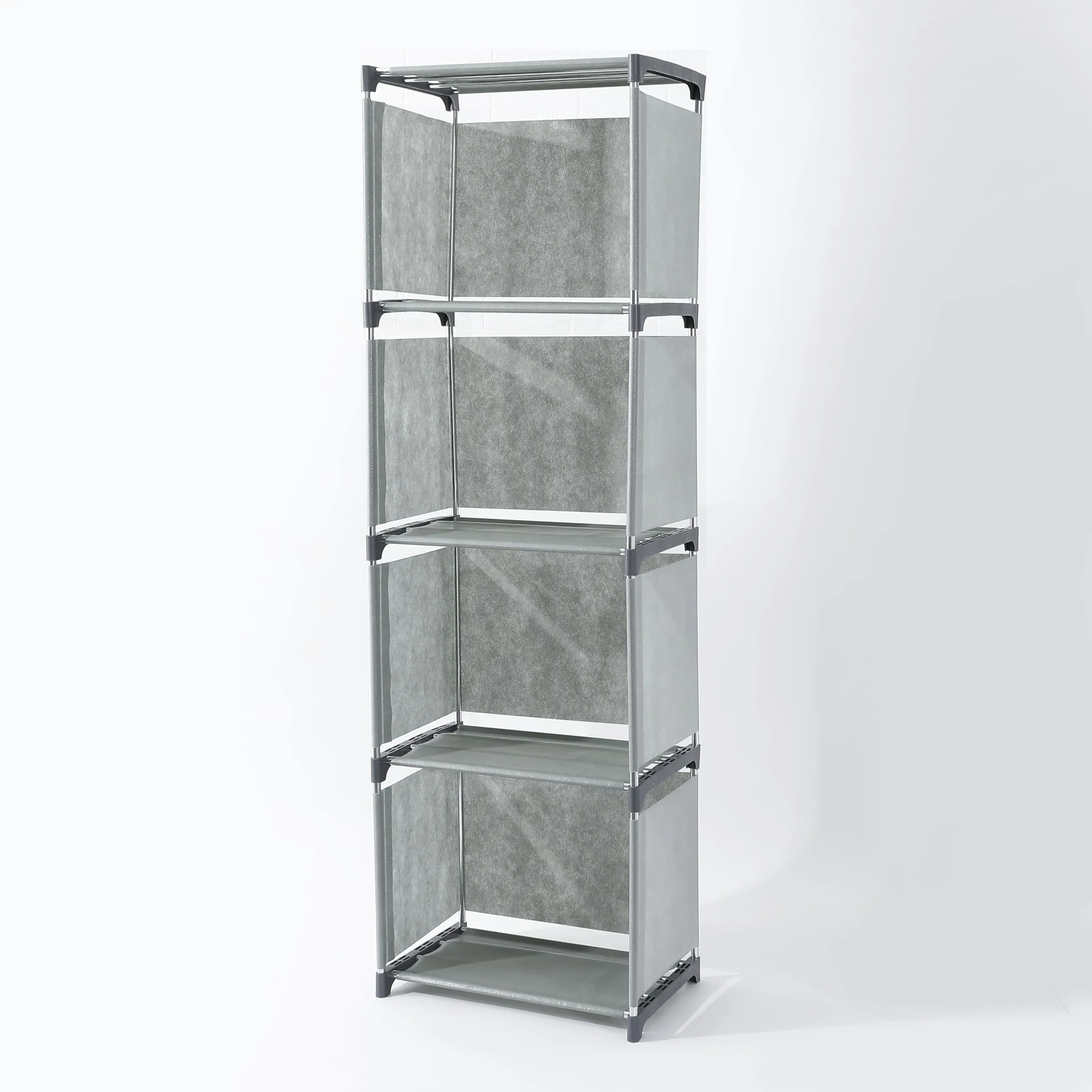 Kuber Industries (Pack of 5) 4 Layer Book Rack | Book Cabinet Shelves for Bedroom Office Living Room | Storage Shelve for Books Storage Organizer | Adjustable Shelf Rack | SJ04G | Grey