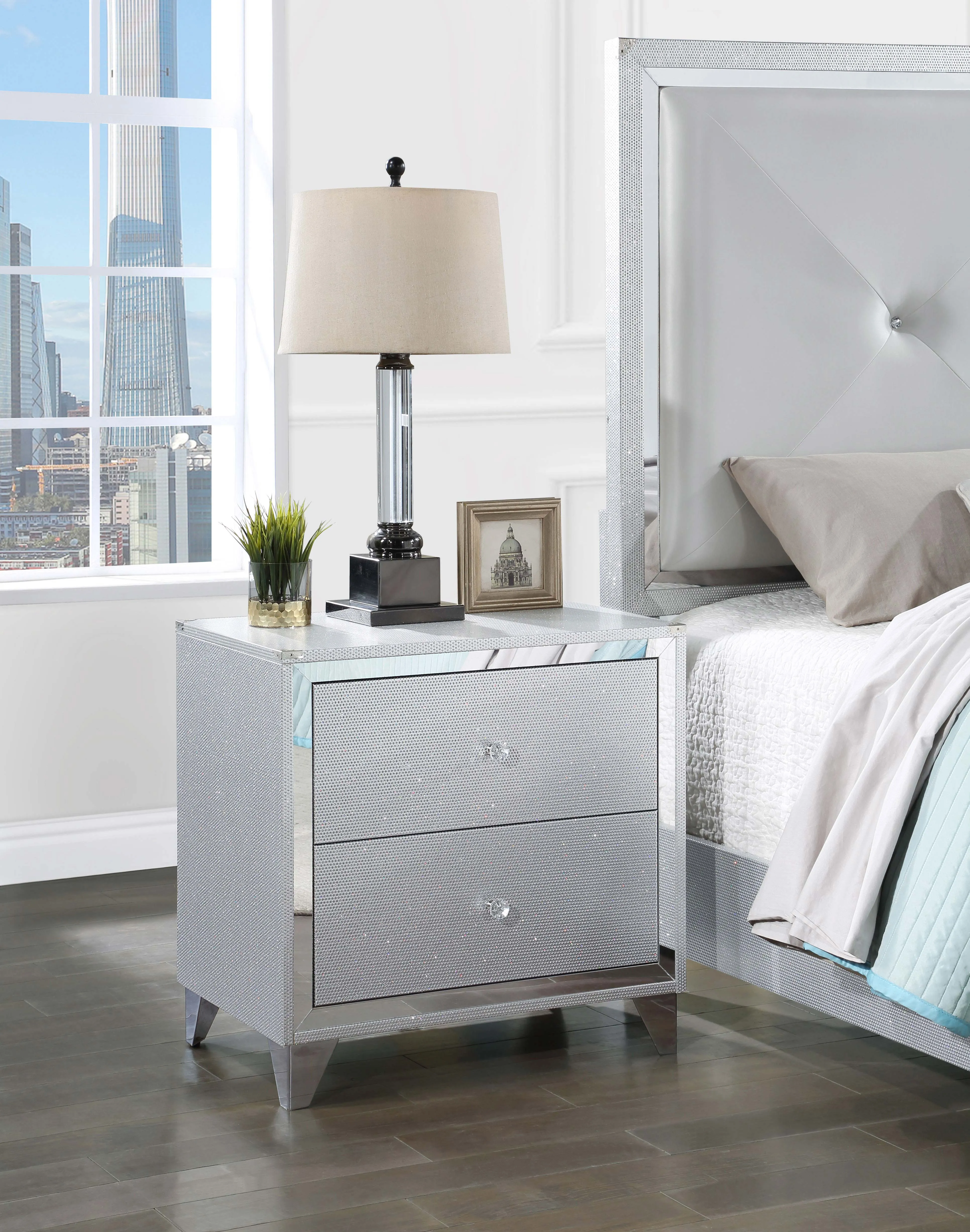 Larue 2-drawer Nightstand with USB Port Silver