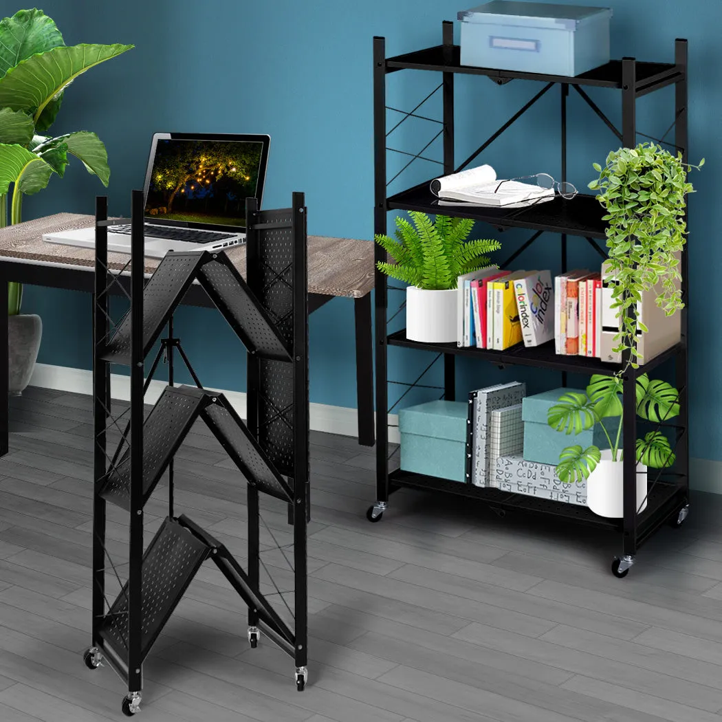 Levede Foldable Storage Shelf Display Black 4 Tiers