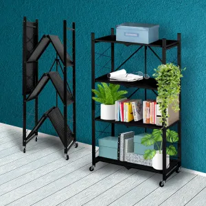 Levede Foldable Storage Shelf Display Black 4 Tiers