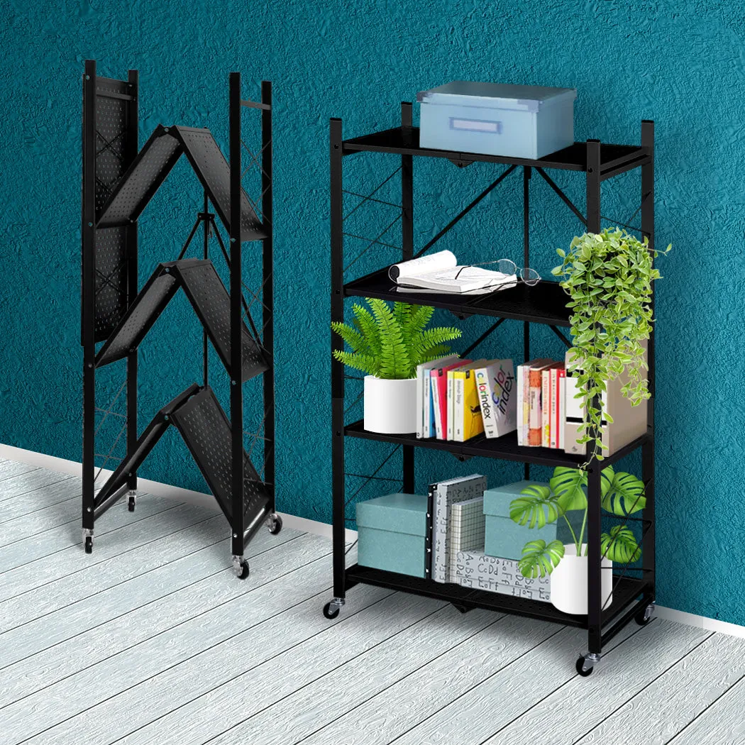 Levede Foldable Storage Shelf Display Black 4 Tiers