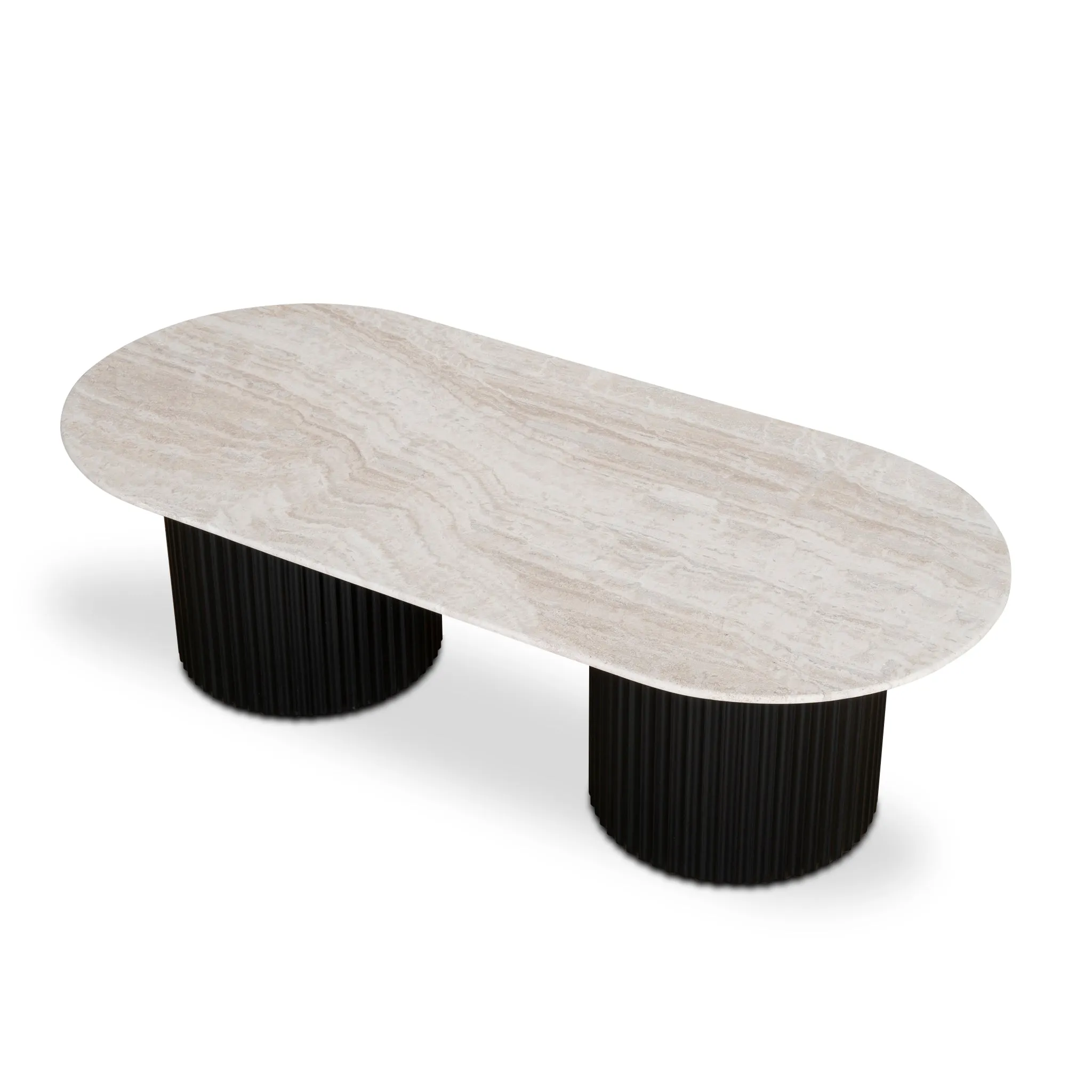 Macleod 1.3m Travertine Top Oval Coffee Table - Black Base