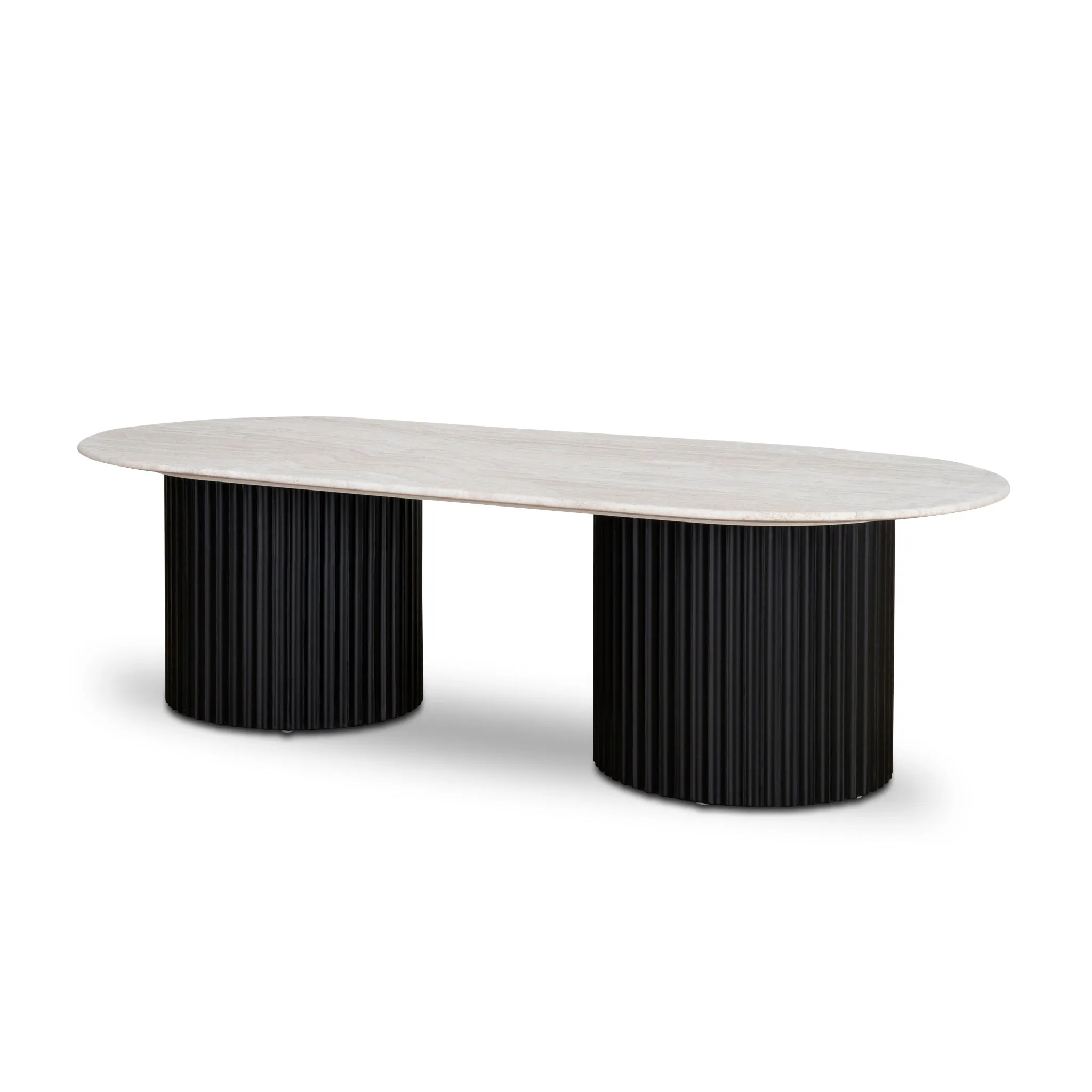 Macleod 1.3m Travertine Top Oval Coffee Table - Black Base