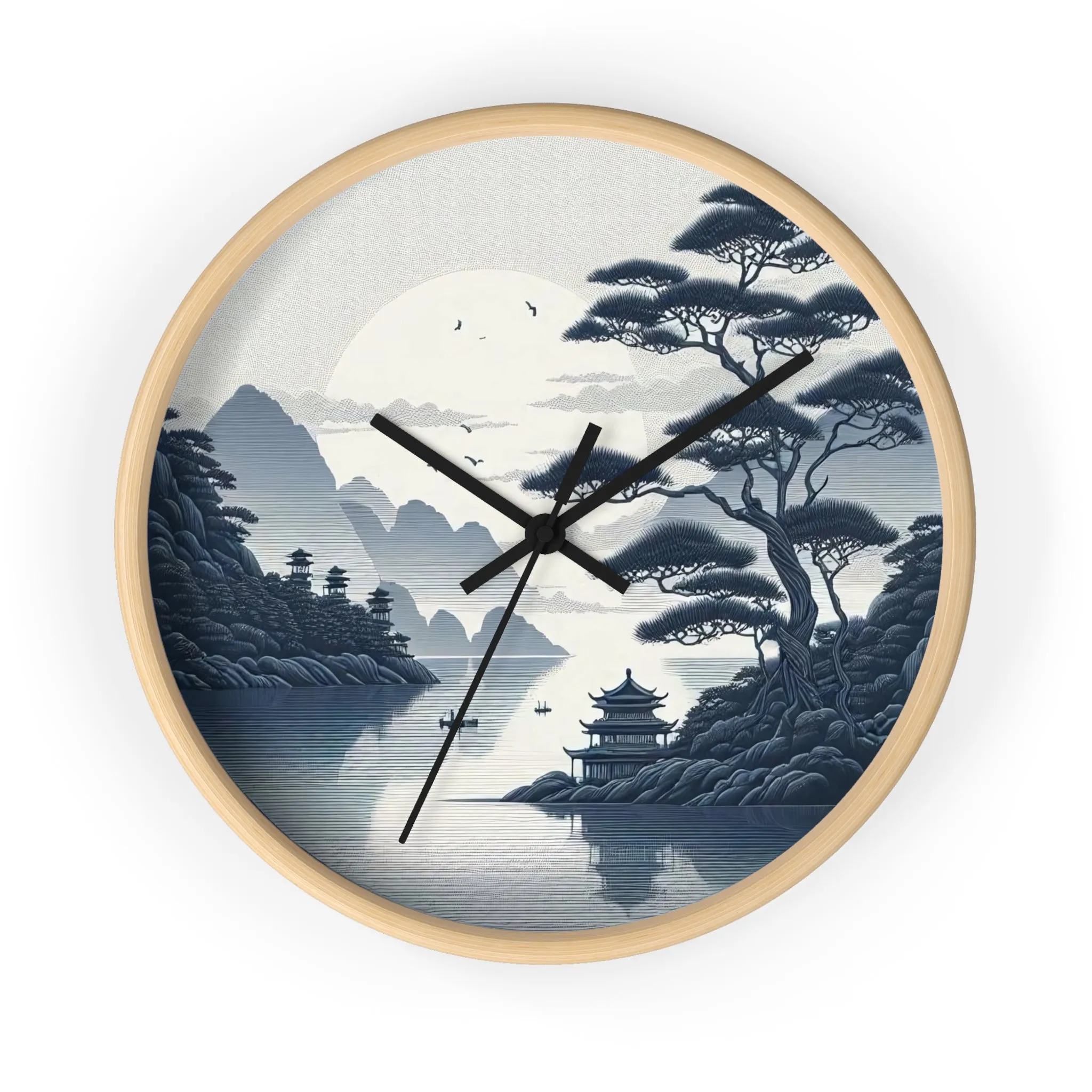 nature landscape with Chinese embroidery Wall Clock