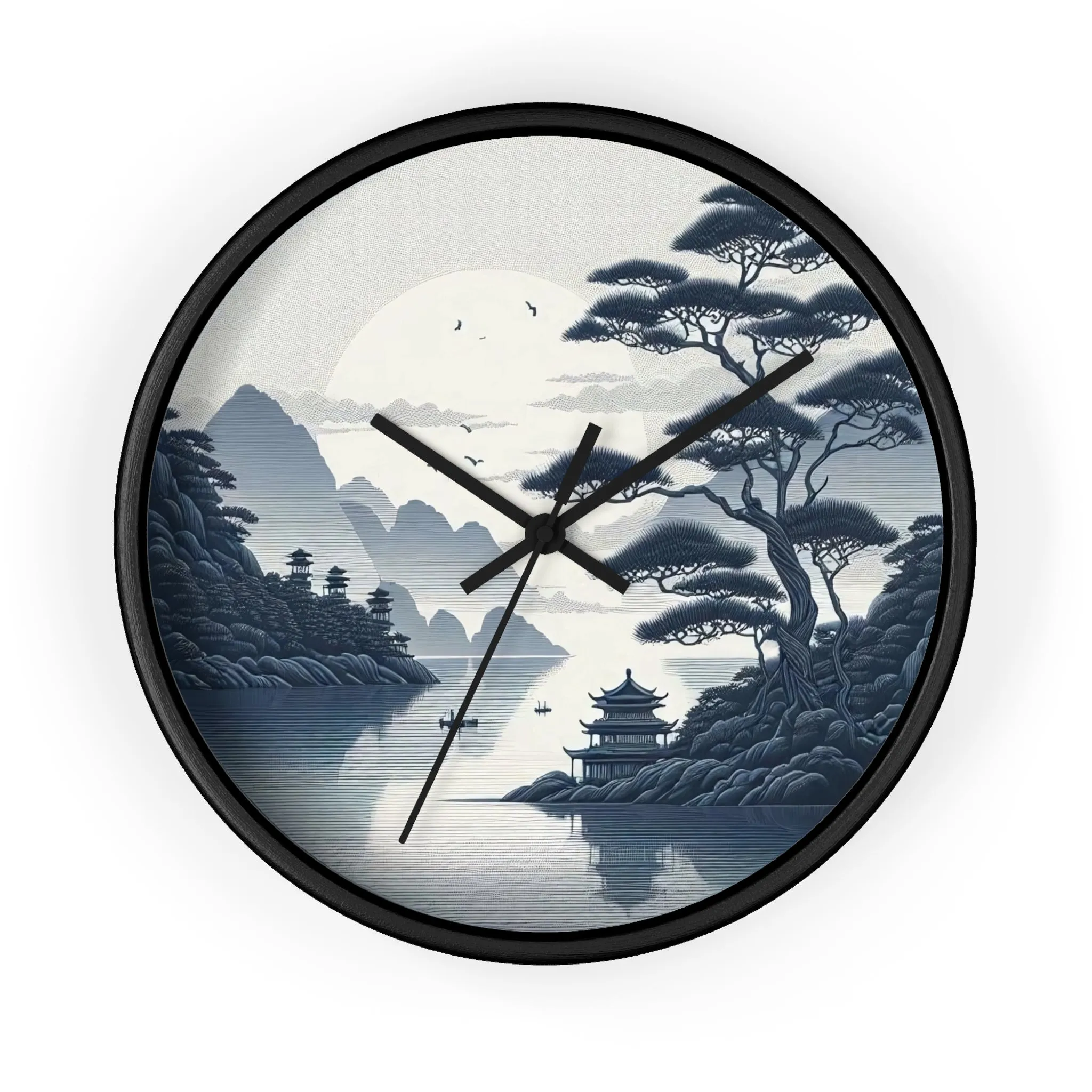 nature landscape with Chinese embroidery Wall Clock