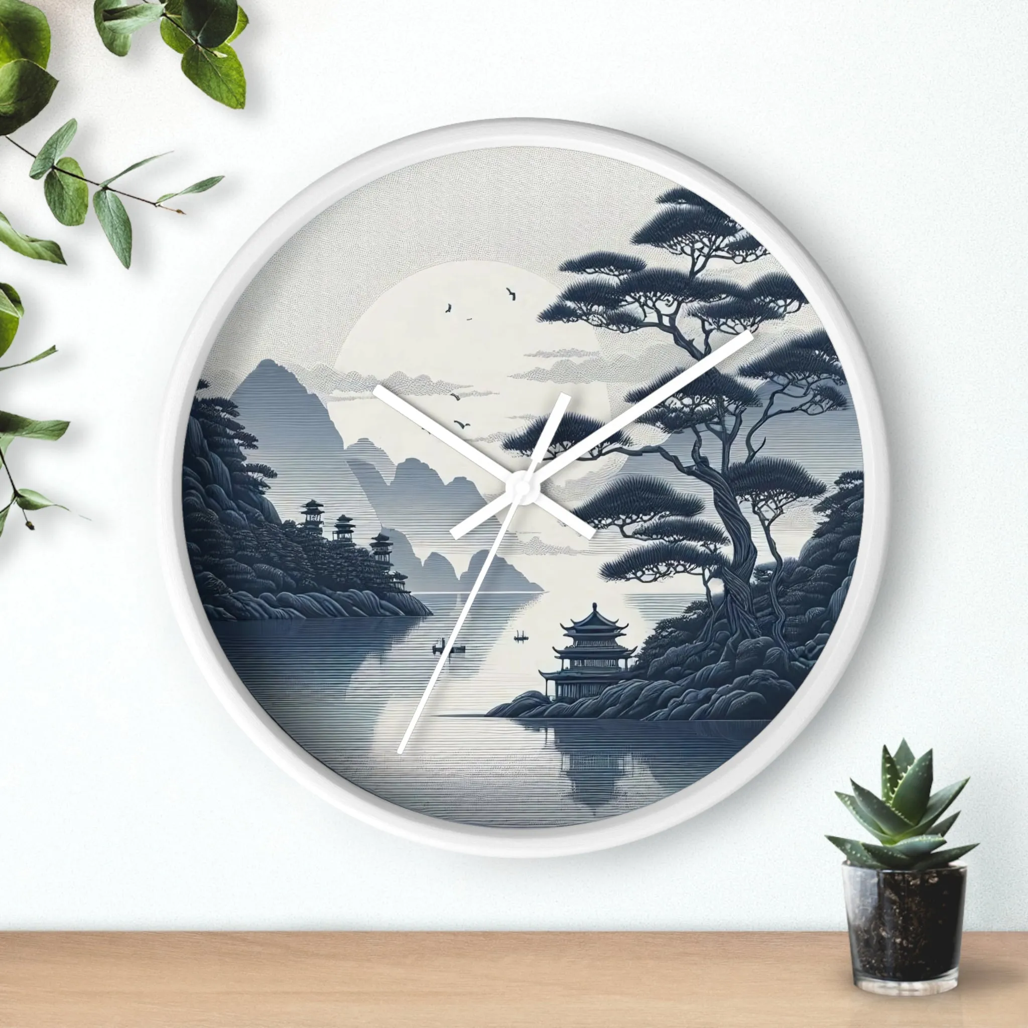 nature landscape with Chinese embroidery Wall Clock