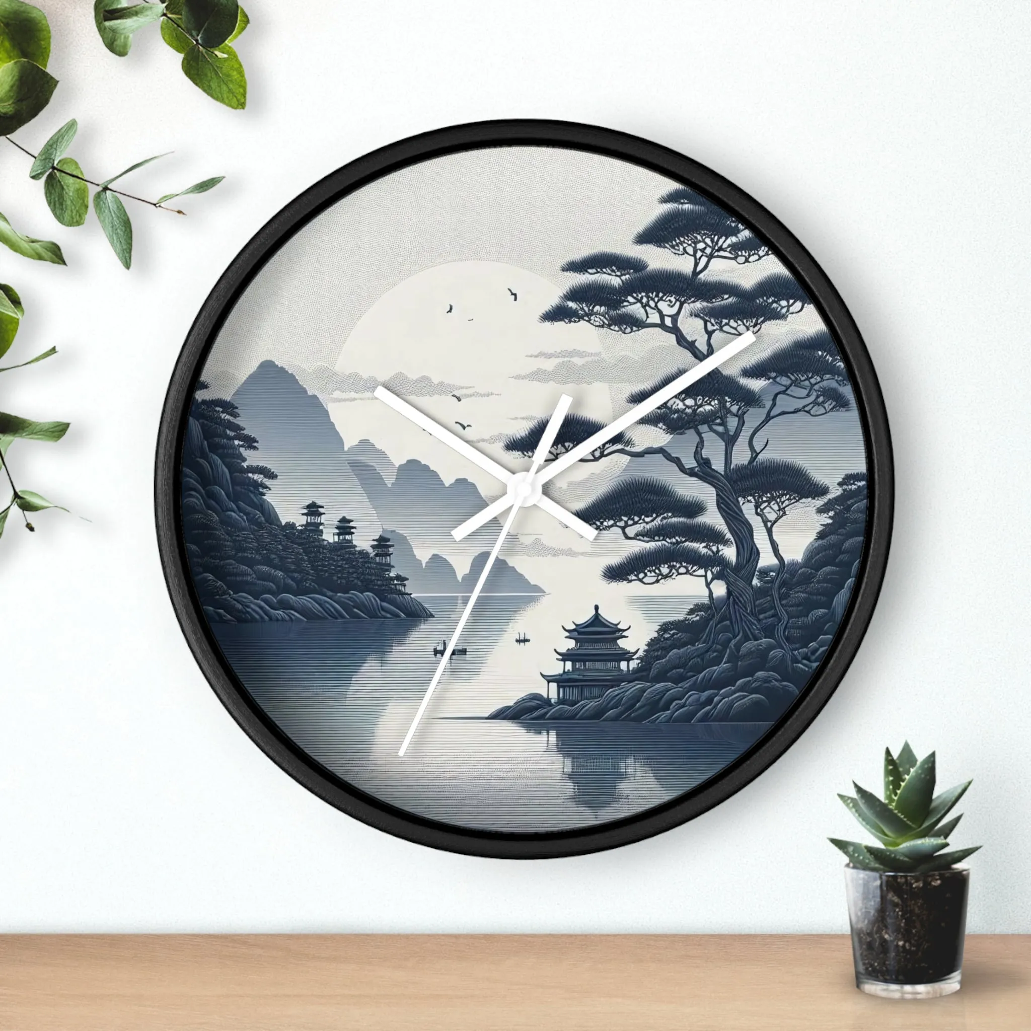 nature landscape with Chinese embroidery Wall Clock