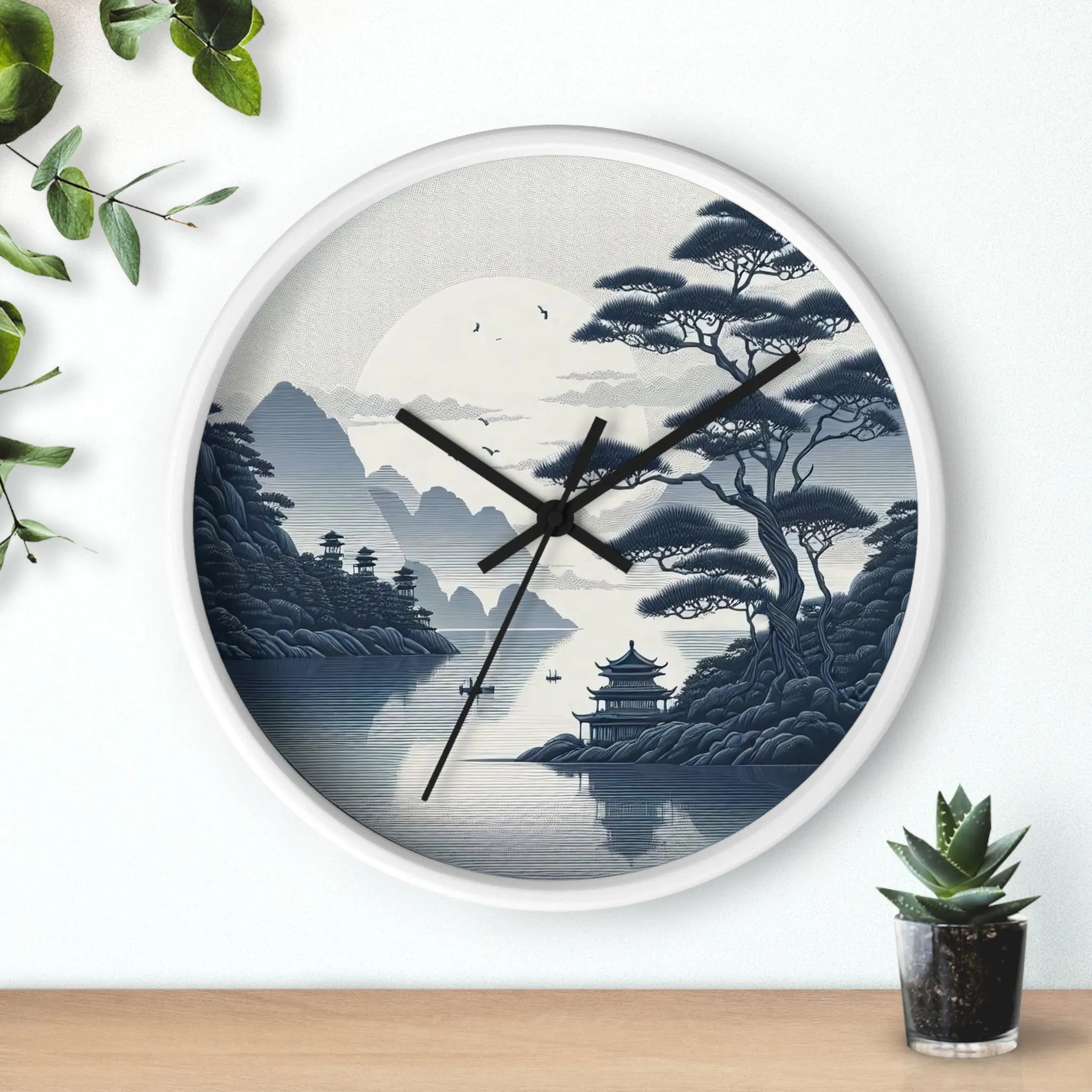 nature landscape with Chinese embroidery Wall Clock