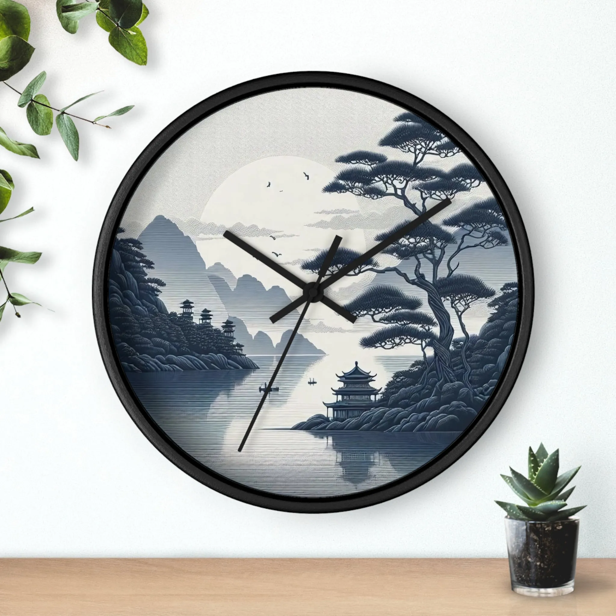 nature landscape with Chinese embroidery Wall Clock