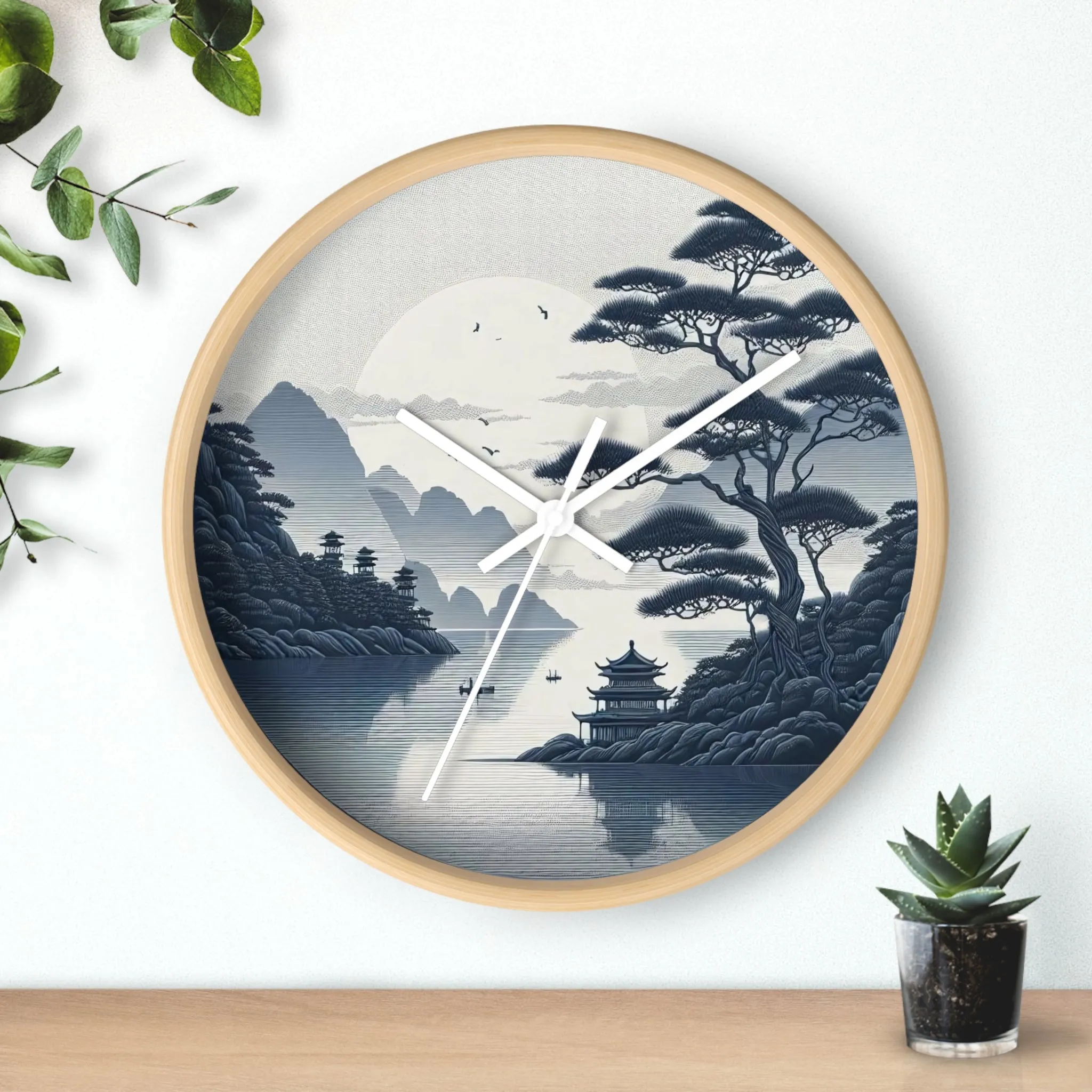 nature landscape with Chinese embroidery Wall Clock