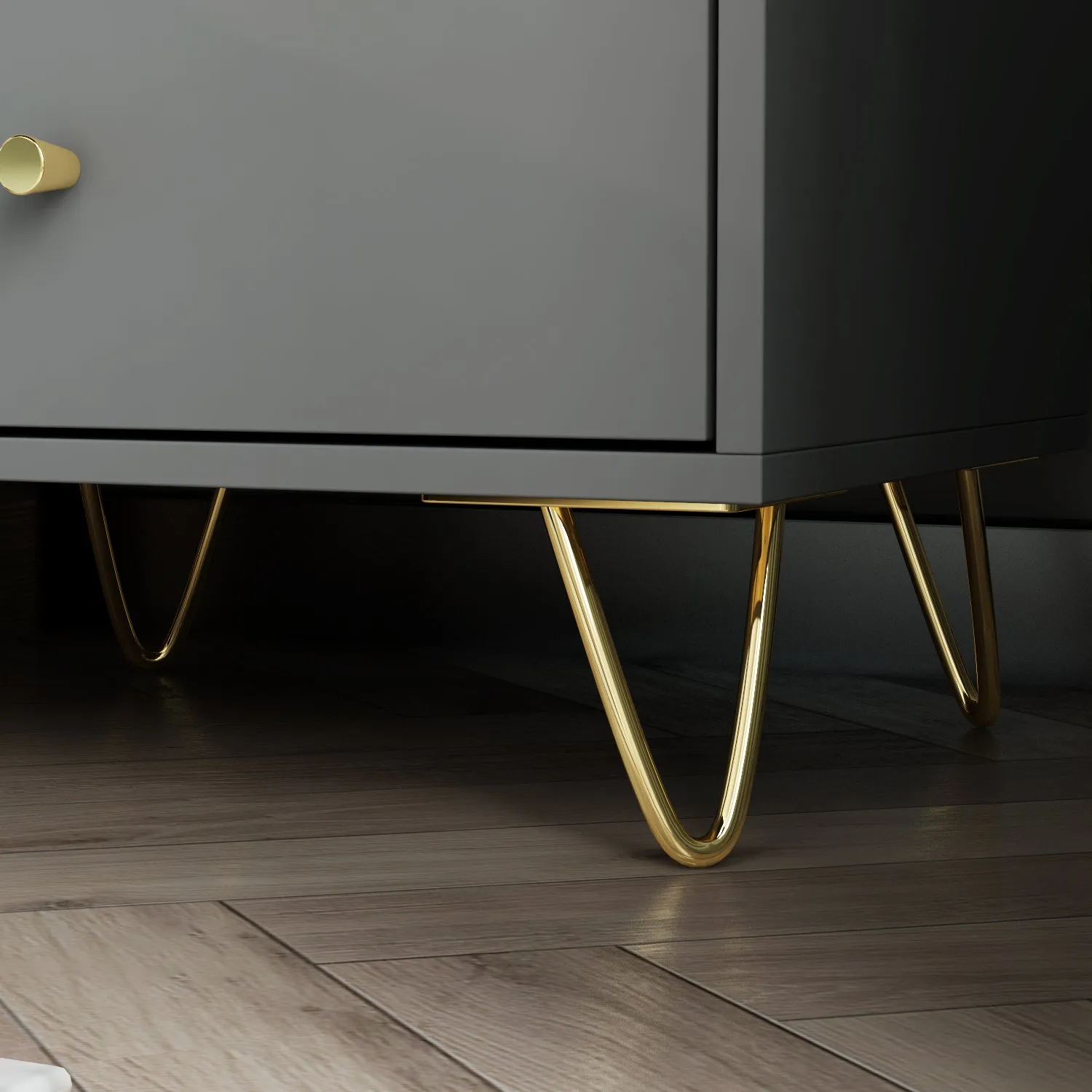 Nightstand 2 Drawers 1 Open Shelf Bedside End Table with Gold Metal Legs for Bedroom