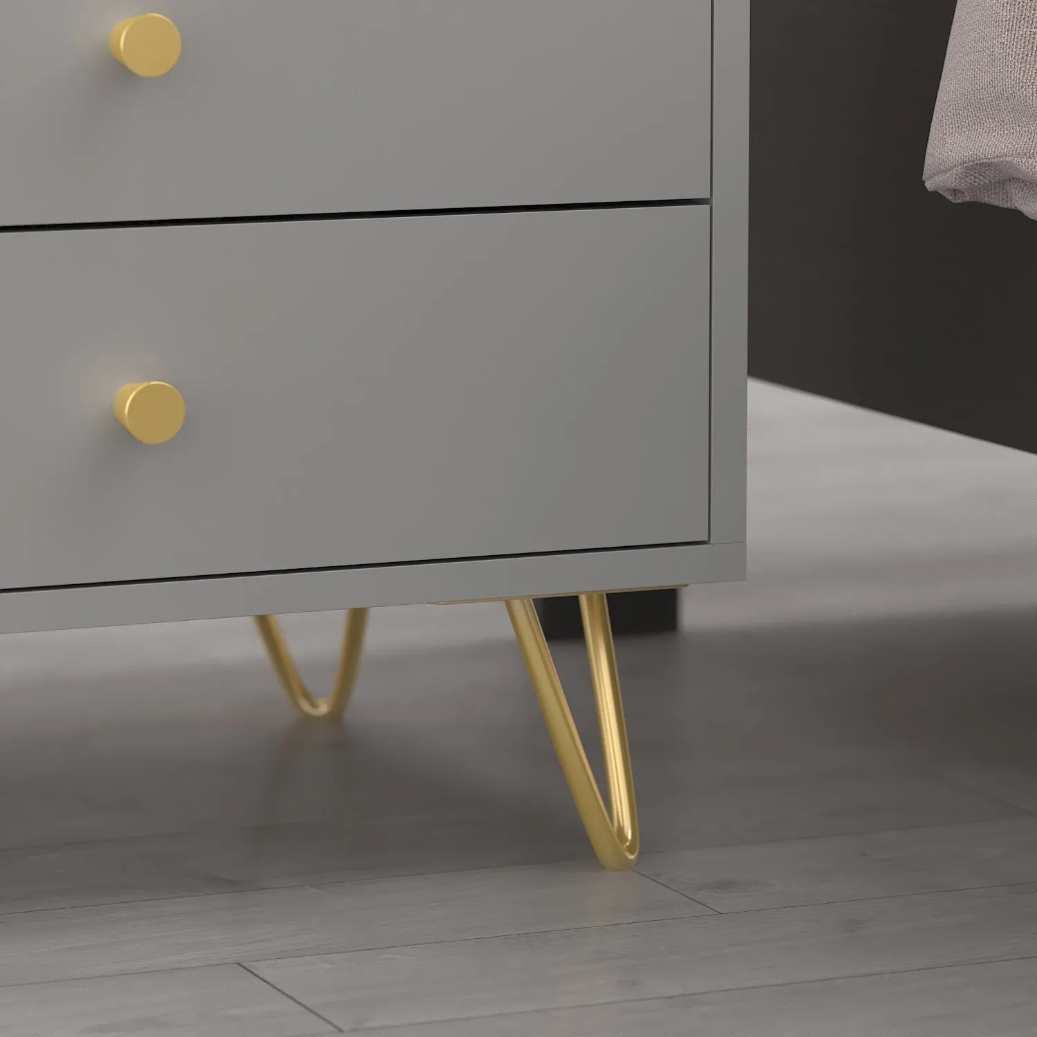 Nightstand 2 Drawers 1 Open Shelf Bedside End Table with Gold Metal Legs for Bedroom