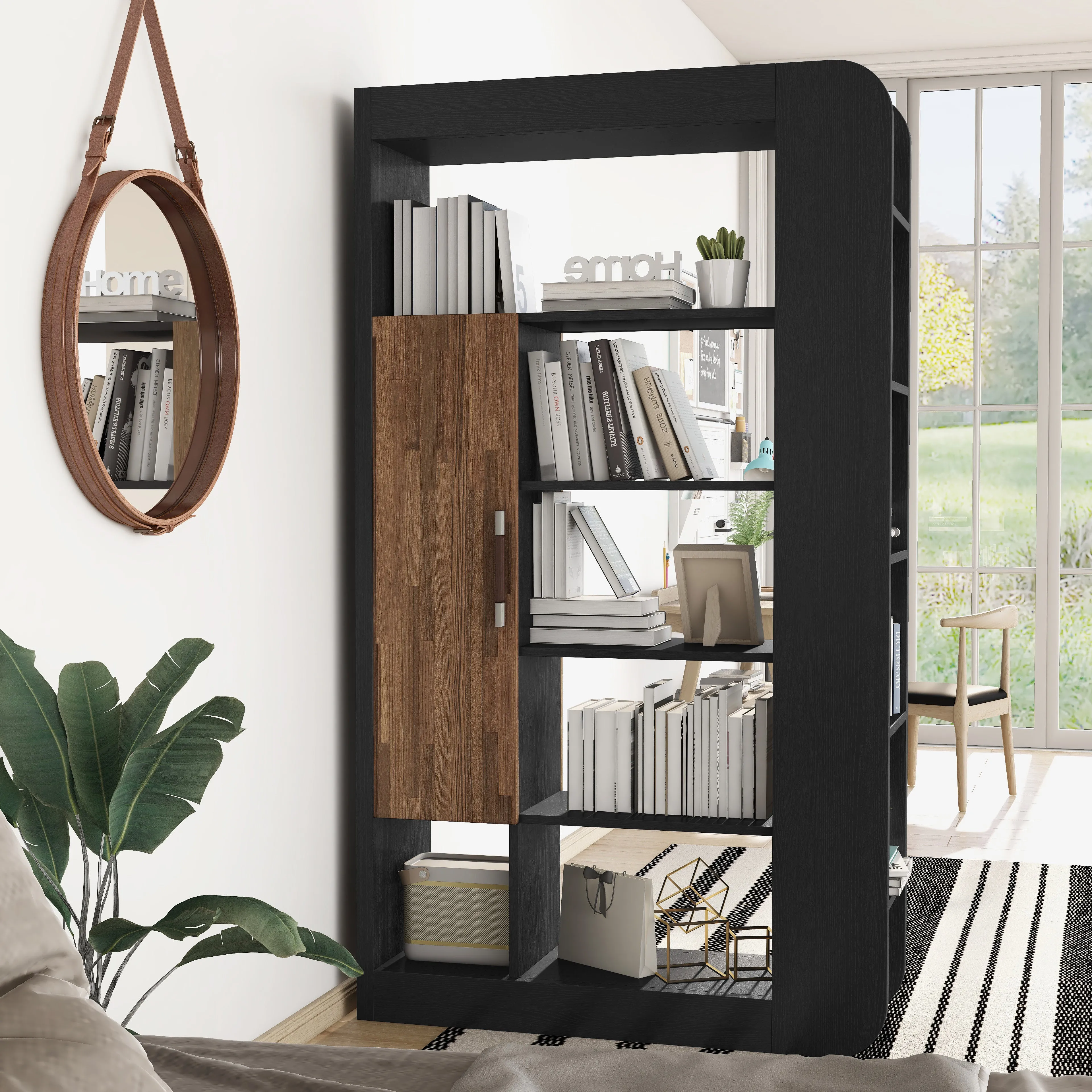 Ochoa Black 13-Shelf Bookcase Room Divider (71-inches Tall)