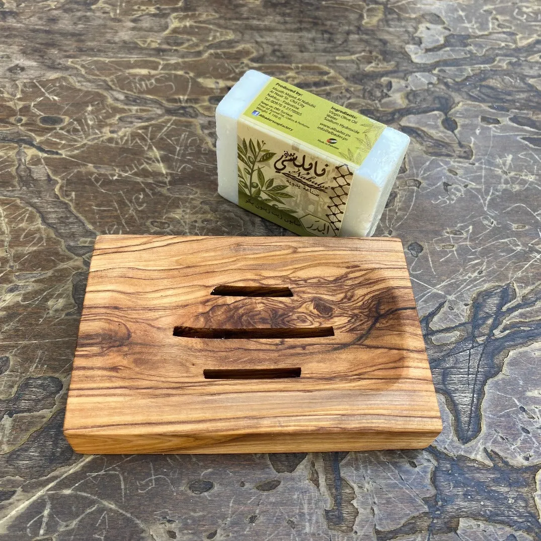 Olive Wood Soap Dish | Rectangle Wooden Soap Tray