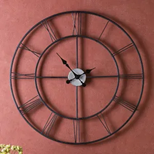 Oversized 30-inch Black Wall Clock with Roman Numerals