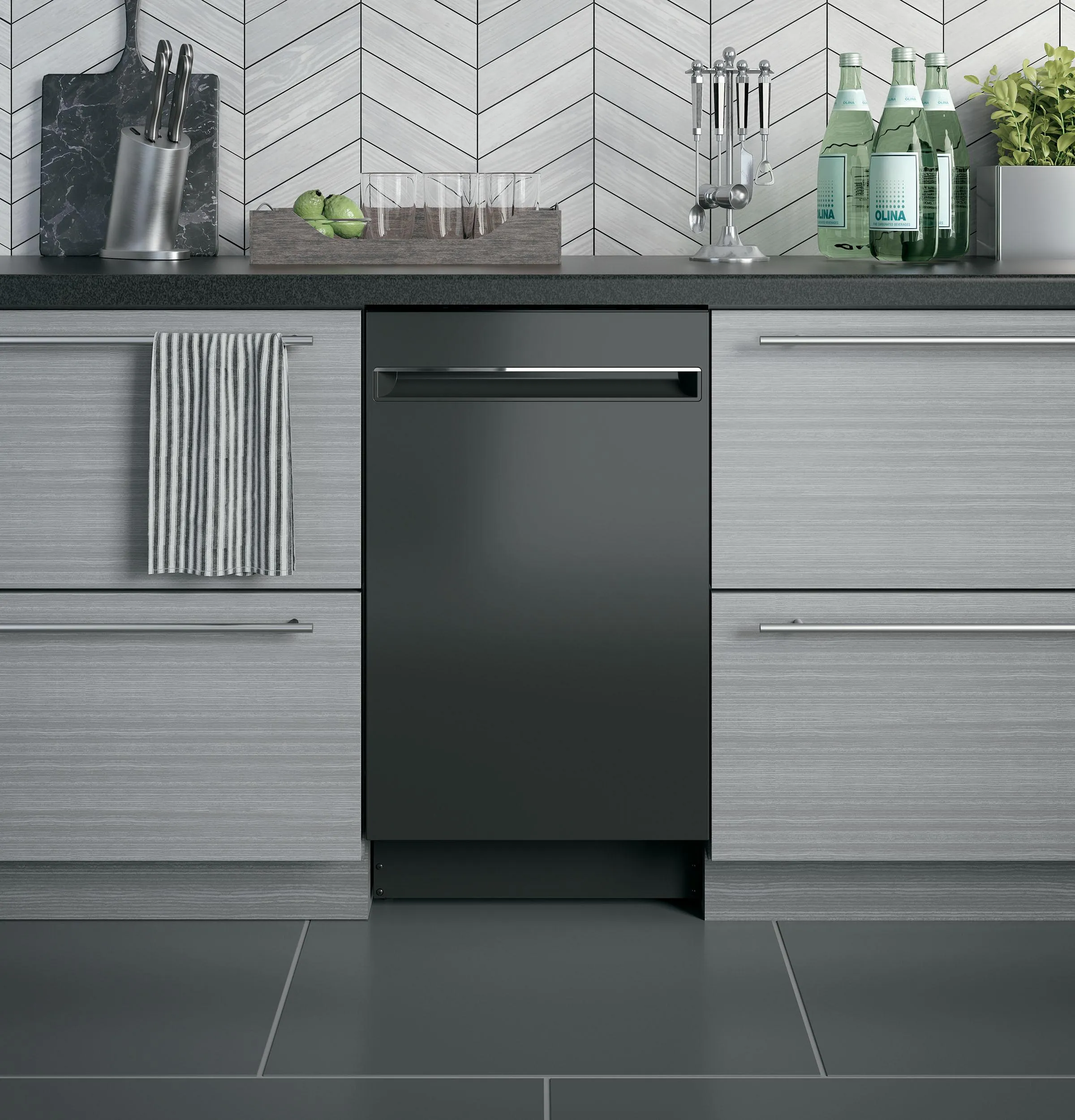 PDT145SGLBB GE Profile™ ENERGY STAR® 18" ADA Compliant Stainless Steel Interior Dishwasher with Sanitize Cycle