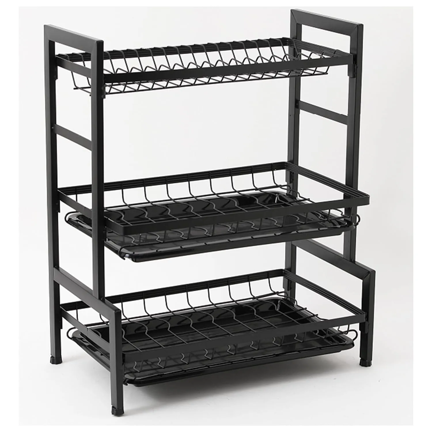 Plantex 3-Layer Dish Drying Rack/Storage Rack for Kitchen Counter/Drainboard & Cutting Board Holder/Premium Utensils Basket/Free Mounting (Black)