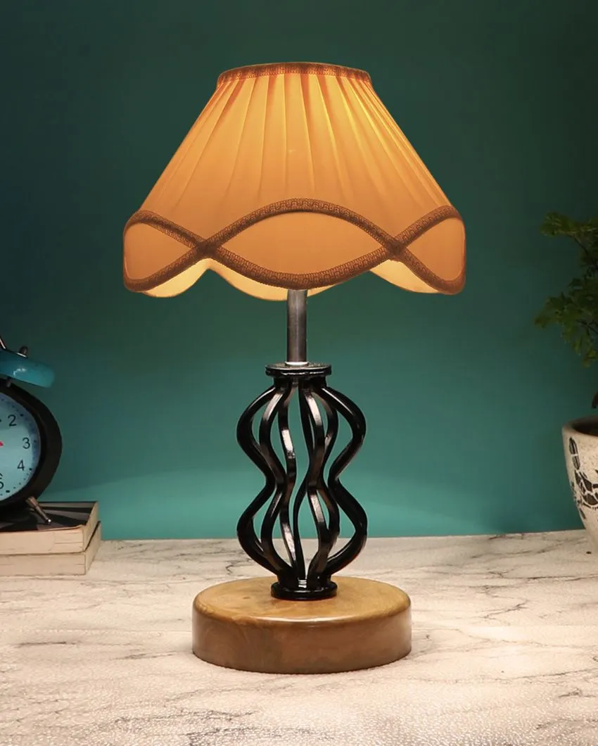 Premium Vintage Shade Table Lamp Iron & Wood Natural Base | 12 x 17 inches