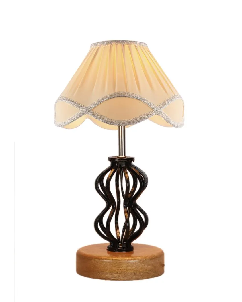 Premium Vintage Shade Table Lamp Iron & Wood Natural Base | 12 x 17 inches