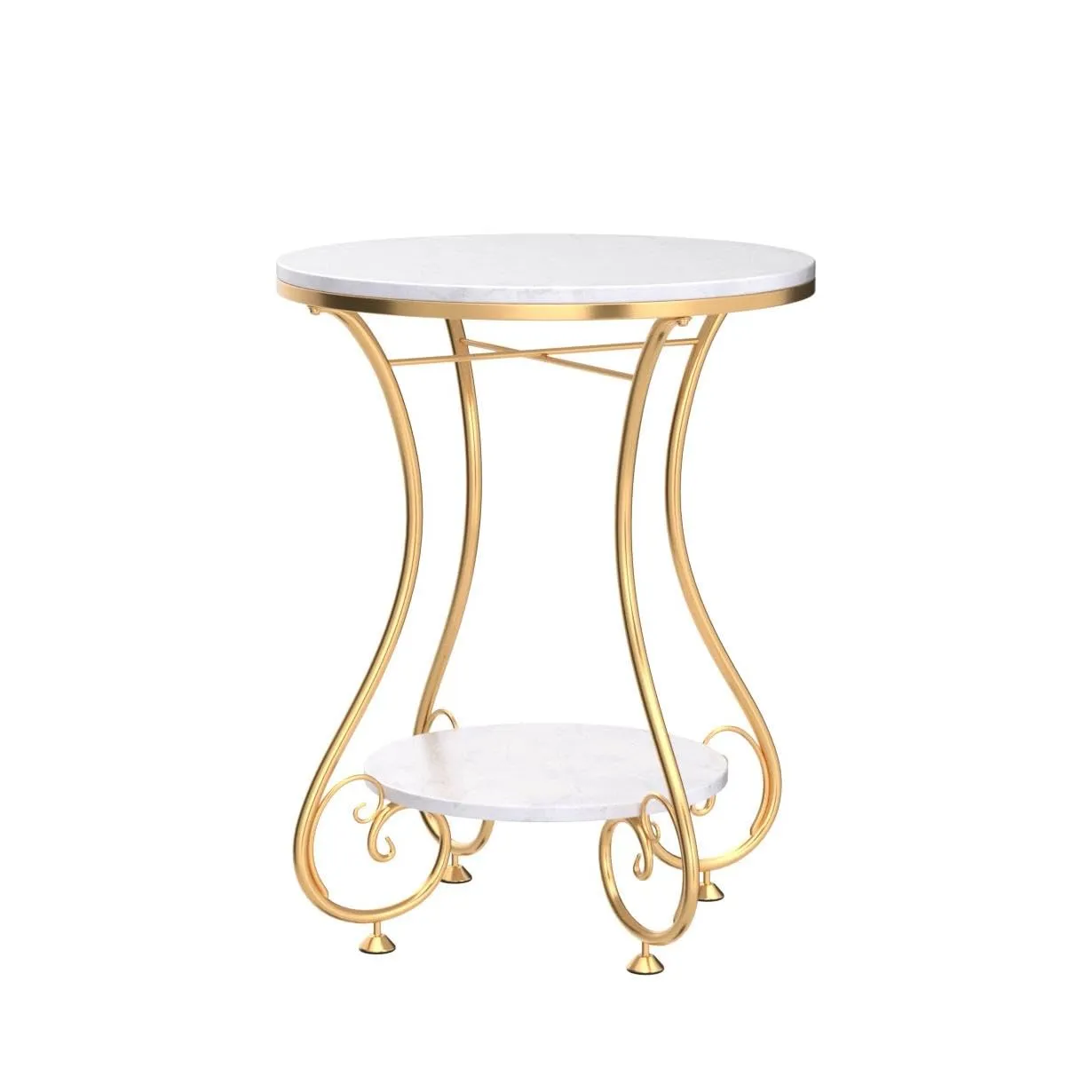 QEY RETI Wrought Iron Golden 2 Tier Round End Table Coffee Table Side Table Bedside Table Nightstand Side Corner for Living Room Bedroom Dining Room Kitchen Office| Golden Stool | Furniture