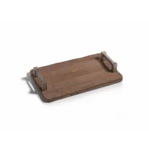 "Asval" 15" Long Reclaimed Wood Serving Tray, Raw Aluminum Handle