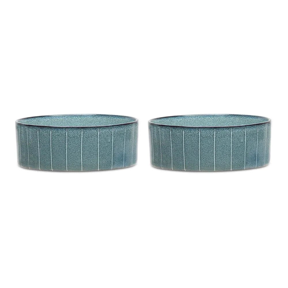 Reactive Glaze 2 Piece Dog Food & Water Bowl Set - Pinstripe Grey