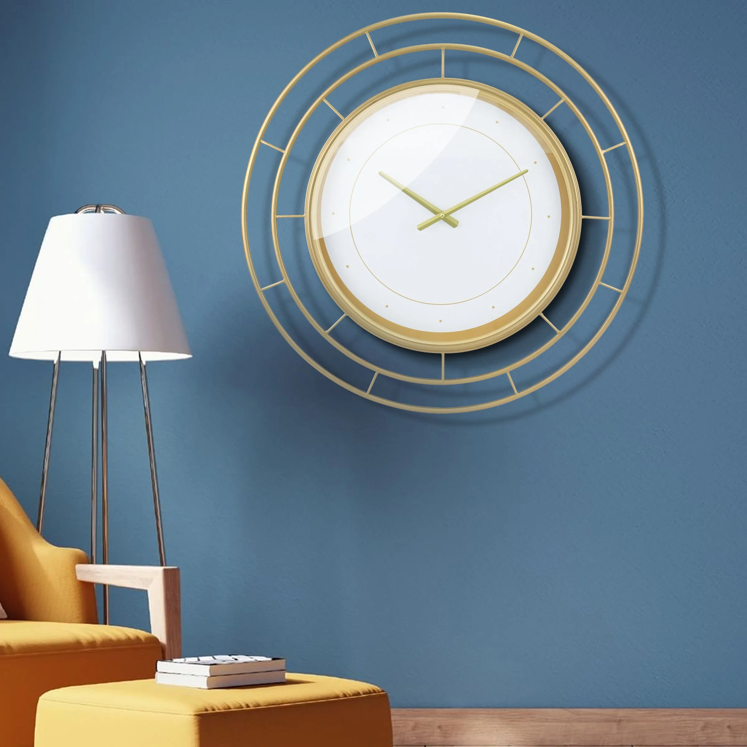 Round Open Face White Clock with Gold Concentric Wire (WS)