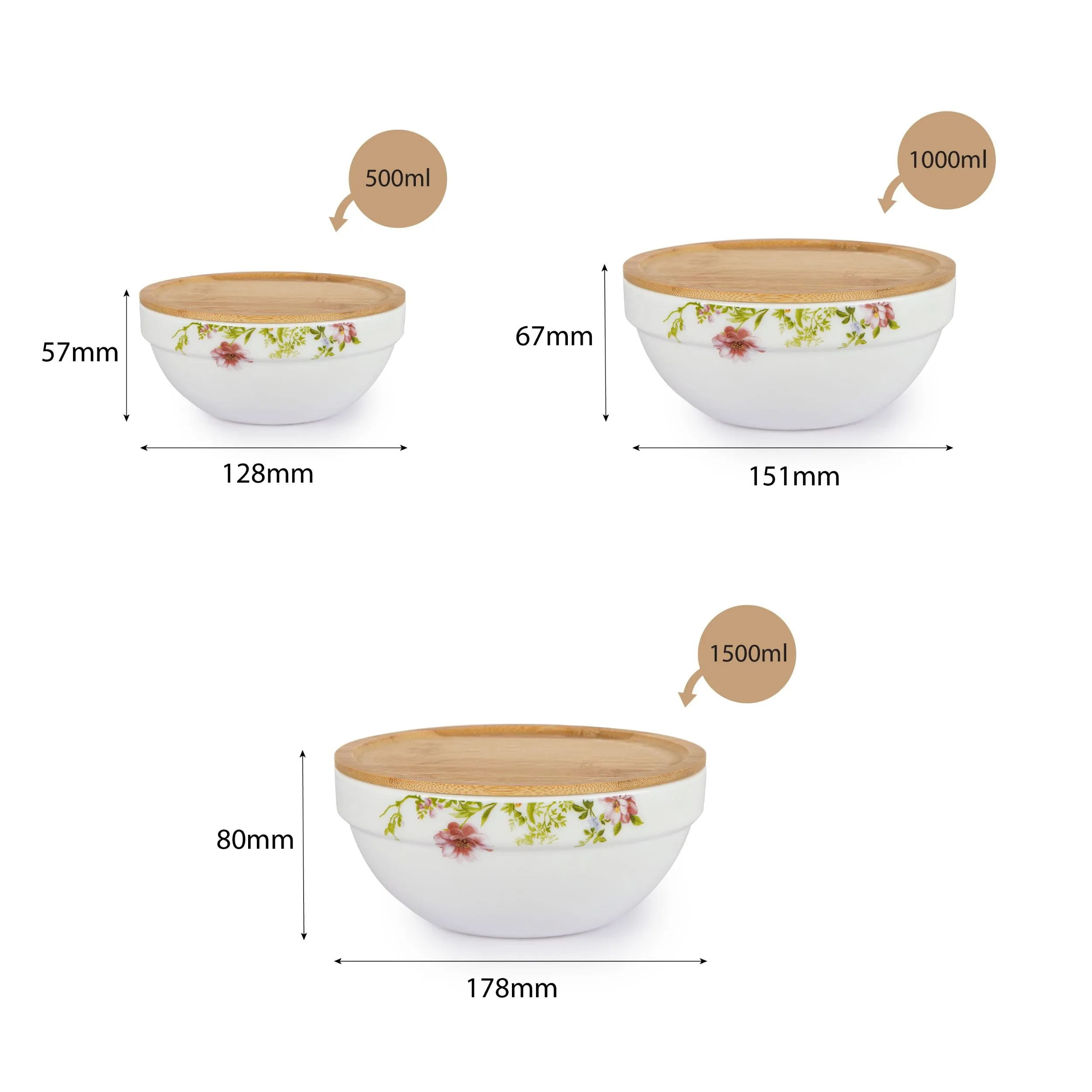 Royale Series Mixing bowls with bamboo lid Gift Set, 3 Pieces