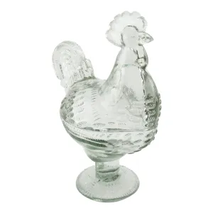 Rustic Glass Rooster Container Dish