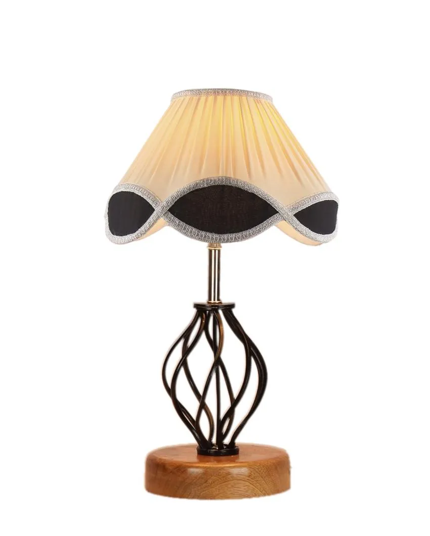 Rustic Vintage Shade Table Lamp Iron & Wood Base | 12 x 17 inches