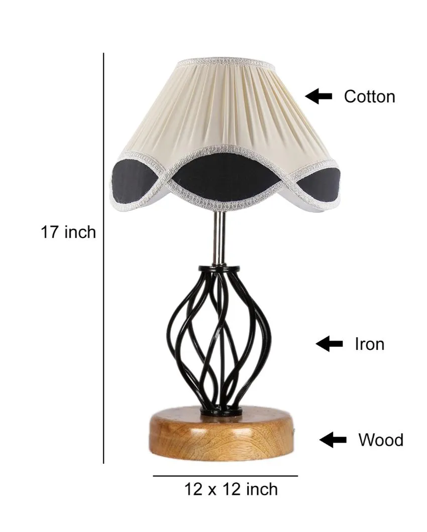 Rustic Vintage Shade Table Lamp Iron & Wood Base | 12 x 17 inches