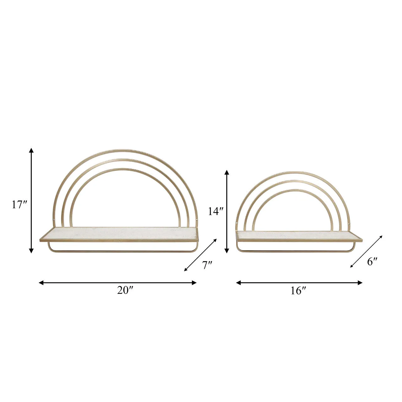 Set/2 Wood/metal Rainbow Style Sheves, Wht/gld