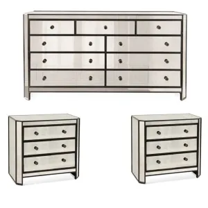 Silver 9-Drawer Dresser and two 3-Drawer Nightstands Package (3-piece)- Model Powell