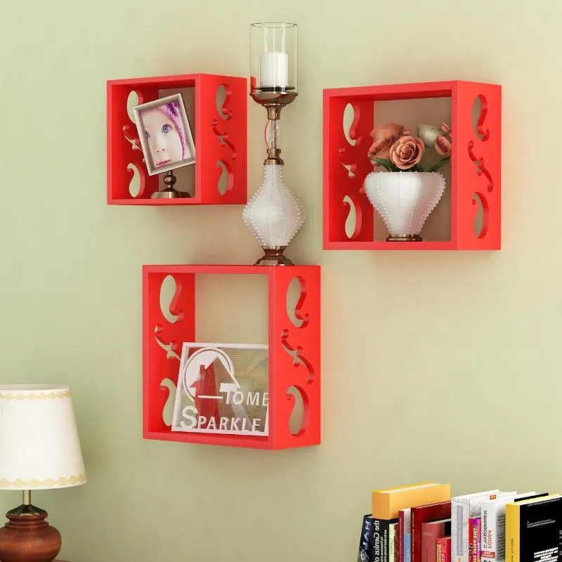 Tenby Floating Wall Shelf (Red) - Set Of Three