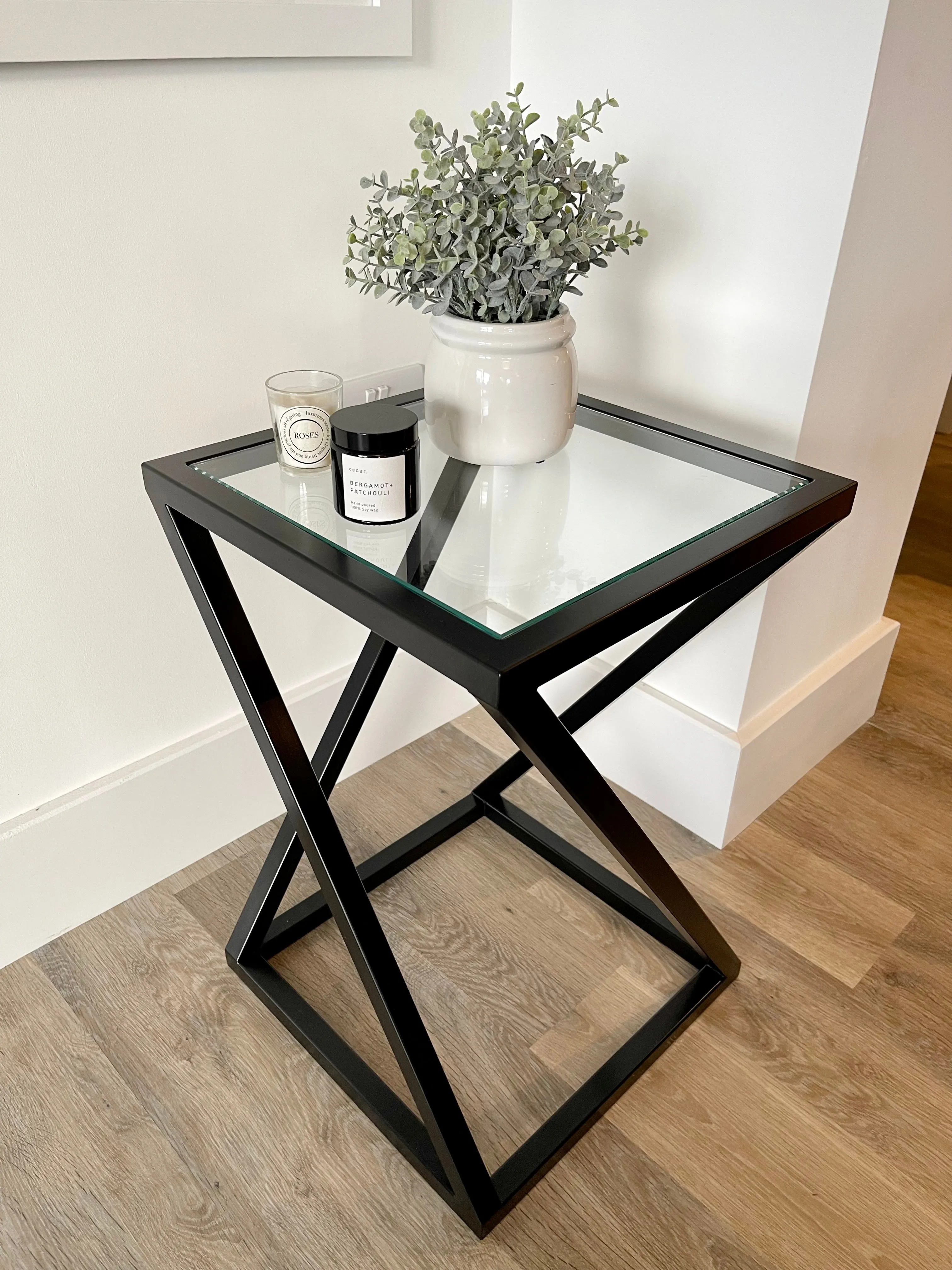 Twisted Glass Matte Black Side Table