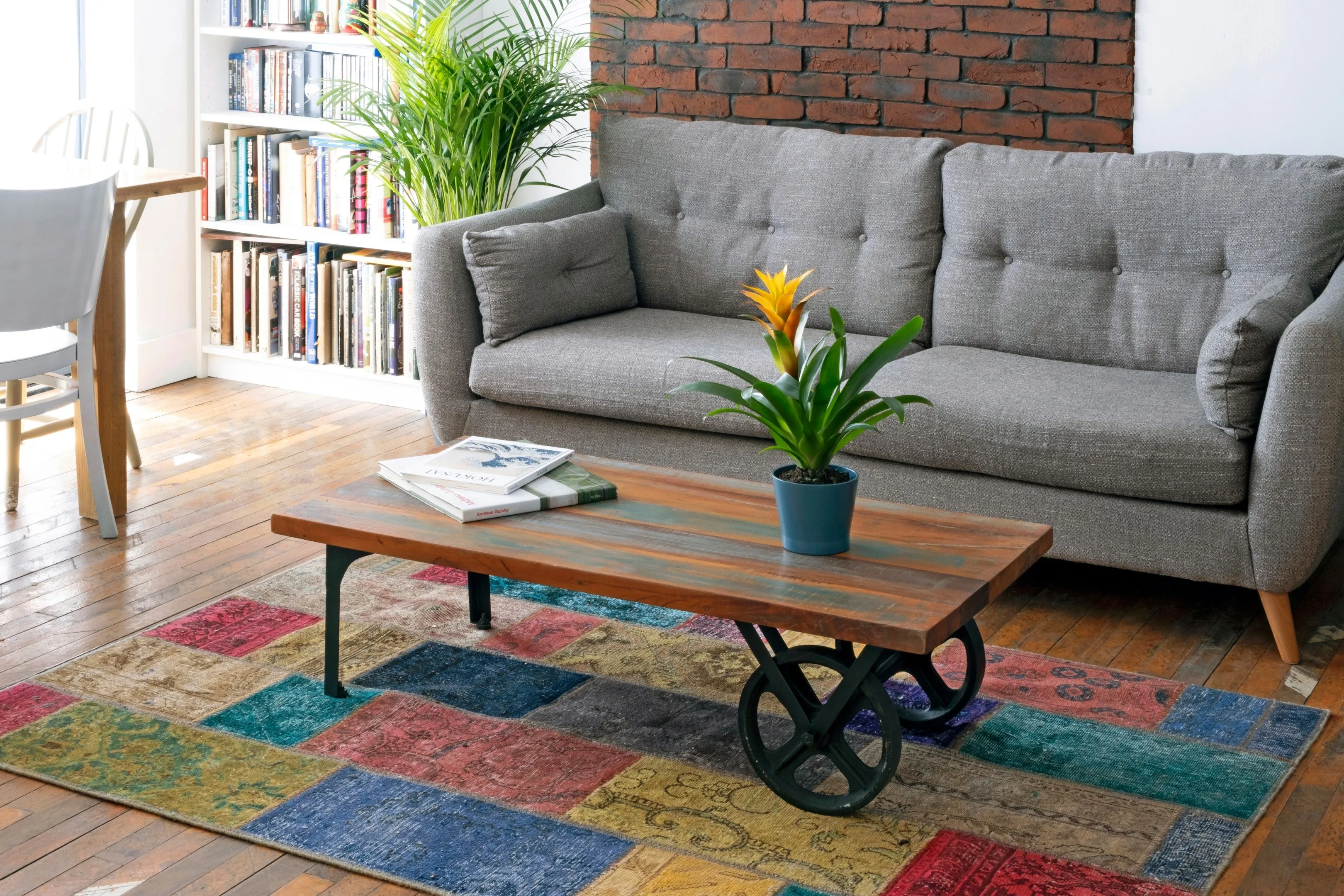 Vintage Destressed Painted Teak Cart Coffee Table