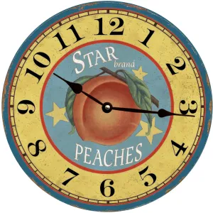 Vintage Fruit Crate Label Wall Clock - Rustic Peach Clock