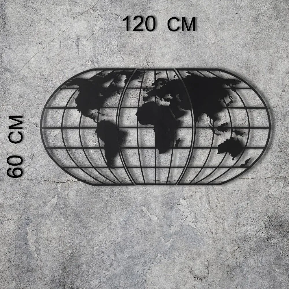 WORLD MAP GLOBE - BLACK Wall Art