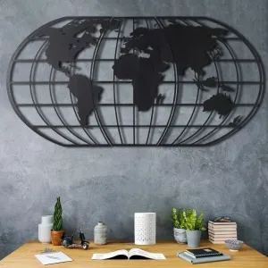 WORLD MAP GLOBE - BLACK Wall Art